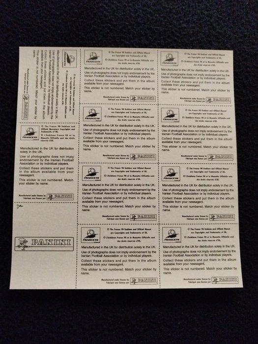 Panini WC France 98 Original edition, Niet geplakt Sticker -, Verzamelen, Stickers