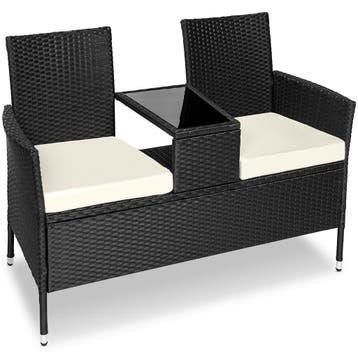 Wicker tuinbank met tafel - zwart/beige, Tuin en Terras, Verzenden, Nieuw