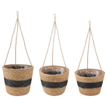 vidaXL Zeegras Plantenmanden 3 pcs Naturel en Zwart Ø26 x 19, Tuin en Terras, Verzenden, Nieuw