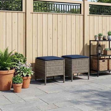 vidaXL 2 st Tuin Voetenbank PE Riet Grijs en Marineblauw, Verzenden