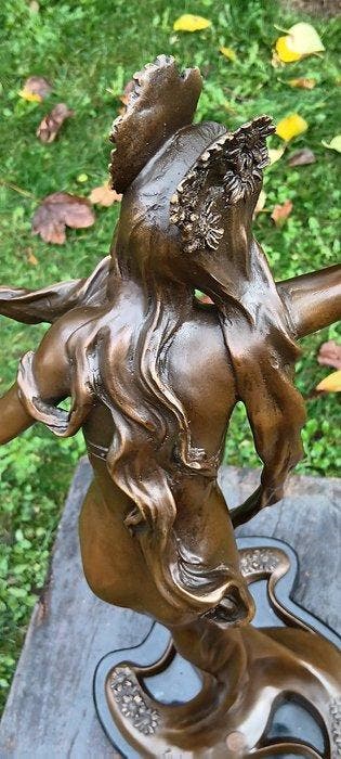 naar louis chalon - sculptuur, art nouveau bronzen dame in, Antiquités & Art, Art | Objets design