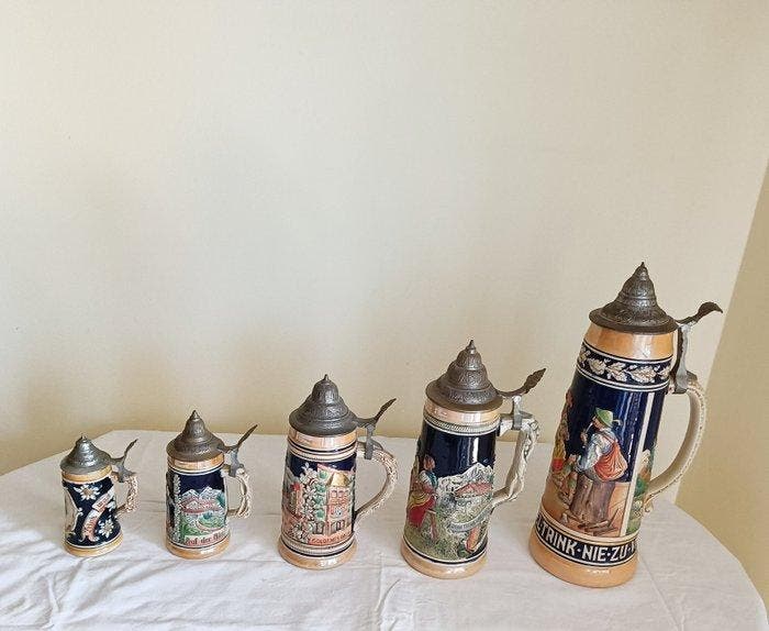 Bierpul (5) - Porselein - Set bierpullen, Antiquités & Art, Antiquités | Verre & Cristal