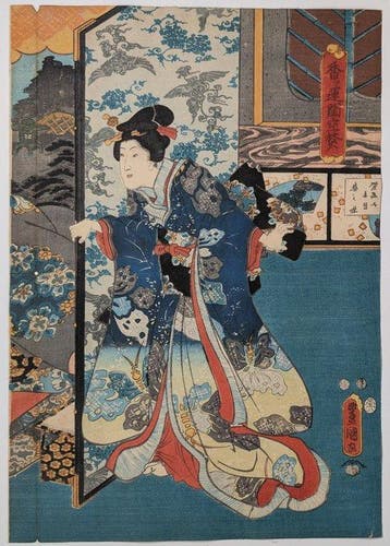 KUNISADA • Genji-e • Wierook verwarmen in de slaapkamer •