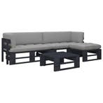 vidaXL 4-delige Loungeset pallet met kussens zwart, Verzenden, Nieuw, Loungeset