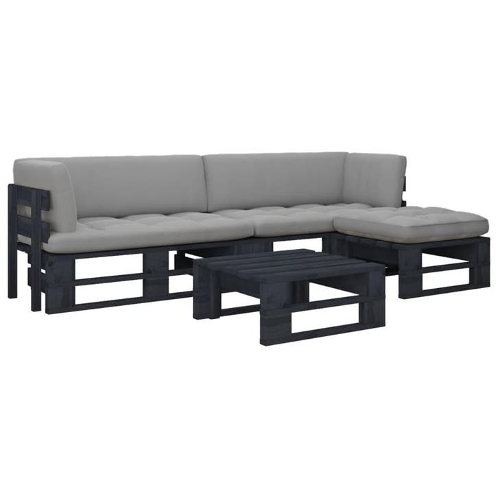 vidaXL 4-delige Loungeset pallet met kussens zwart, Tuin en Terras, Tuinsets en Loungesets, Loungeset, Nieuw, Verzenden