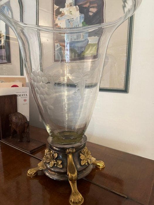 Christofle - Vaas - Glas - Antiek zeldzaam Christofle, Antiquités & Art, Antiquités | Meubles | Tables