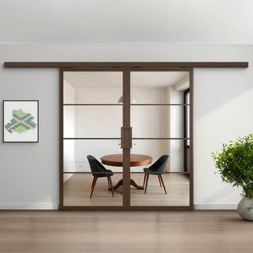 Dubbele stalen schuifdeur met koofsysteem 4 Vlaks Brons Held, Nieuw, Metaal, 75 tot 150 cm, 150 tot 225 cm