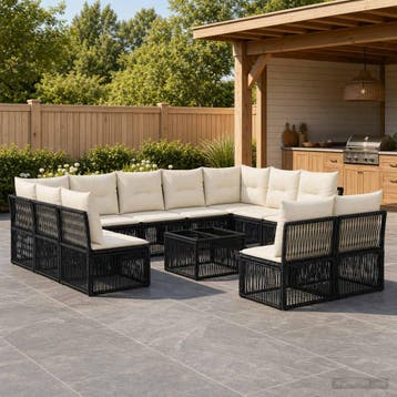 vidaXL Tuinbank Set 12 st Zwart poly rattan, Verzenden, Nieuw