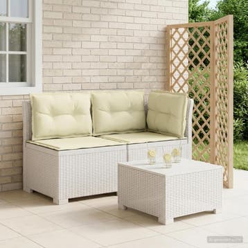 vidaXL Twee-zits Tuin Sofa met Kussens Rieten Look PP Wit, Verzenden, Nieuw