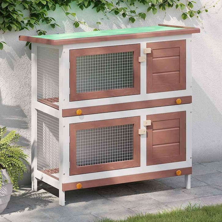 vidaXL Konijnenhok voor buiten met 4 deuren hout bruin, Animaux & Accessoires, Rongeurs & Lapins | Cages & Clapiers, Envoi