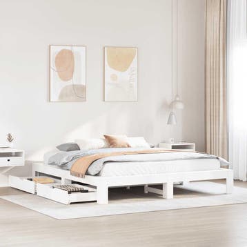 vidaXL Bedframe zonder matras massief grenenhout wit 180x200, Verzenden