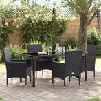 vidaXL Tuin Eettafel Set met kussen 5 pcs Zwart poly rattan, Verzenden