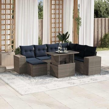 vidaXL 8-delige tuinbankset met kussens, grijs polyrotan, Verzenden, Nieuw