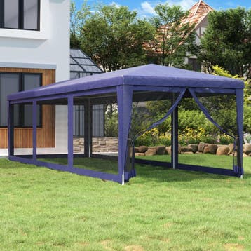 vidaXL Partytent met 8 mesh zijwanden 3x9 m HDPE blauw, Verzenden, Nieuw