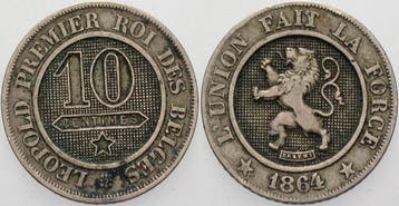 10 Centimes 1864 Belgie-koenigreich Leopold I 1831-1865, Verzenden, België