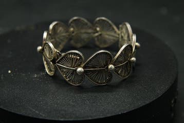 Vintage zilveren filigraan hart-schakelarmband - 32 g -