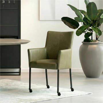 Set van 8 Leren eetkamerstoelen Comfort met wieltjes -, Ophalen of Verzenden