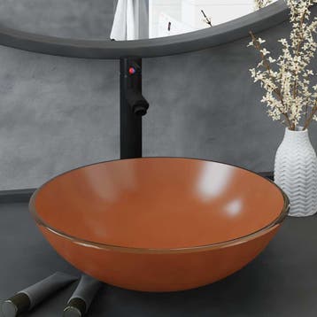 vidaXL Wastafel met kraan en pop-up afvoer gehard glas bruin, Verzenden