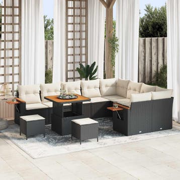 vidaXL Tuinbank Set 12 st Zwart poly rattan, Verzenden, Nieuw