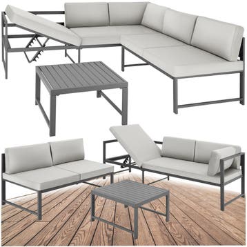 Aluminium zitgroep Faro met tafel en verstelbare rugleuning, Verzenden