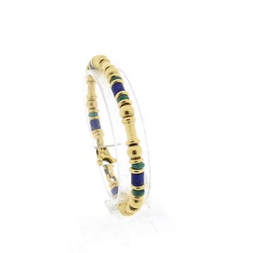 Gouden armband met lapis lazuli en malachiet | 19,5 cm, Handtassen en Accessoires, Armbanden, Gebruikt, Ophalen of Verzenden, Met edelsteen