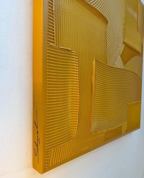 Sarah Schwarzl - Frequency OCKER (Frame included), Antiquités & Art, Art | Peinture | Moderne