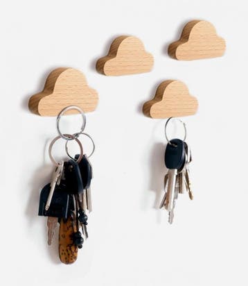 Set van 4 houten sleutelhouders (wolkje, magnetisch, beuken, Verzenden, Nieuw