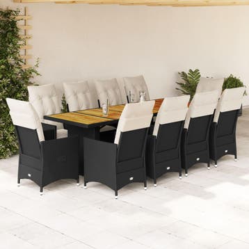 vidaXL 11-delige Bistroset met kussens poly rattan zwart, Verzenden, Nieuw
