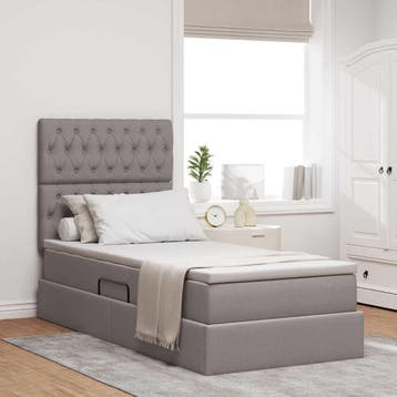vidaXL LED opbergbed met matras Taupe 90 x 190 cm Stof, Verzenden