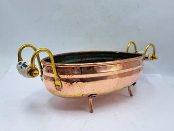Jardinière - Met Handgrepen - Koper, Messing, Porselein -
