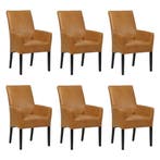 Set van 6 Leren eetkamerstoelen Just met armleuning -, Huis en Inrichting, Stoelen, Ophalen of Verzenden, Nieuw, Leer, Eén
