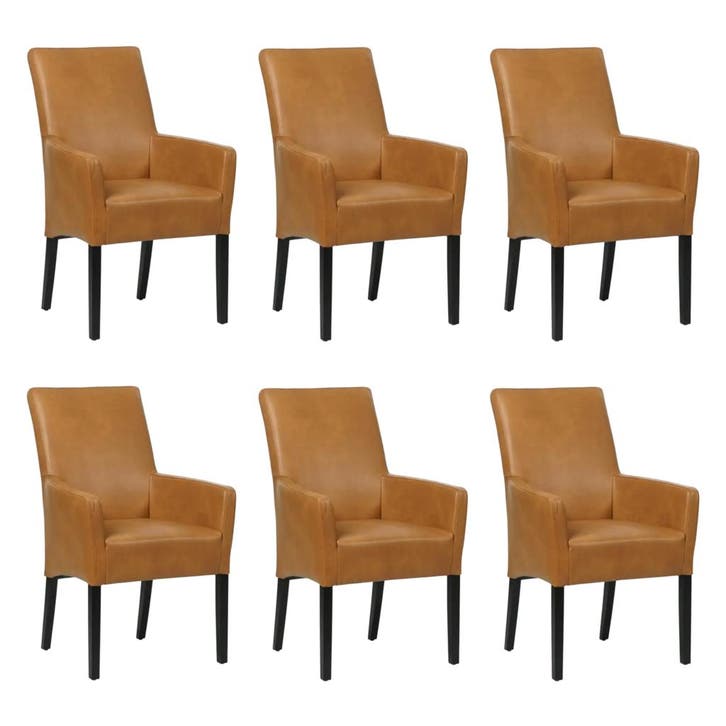 Set van 6 Leren eetkamerstoelen Just met armleuning -, Huis en Inrichting, Stoelen, Nieuw, Eén, Leer, Ophalen of Verzenden