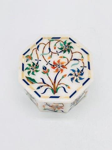 Doos - Marmer, Lapis Lazuli, Malachiet - Pietra dura doos