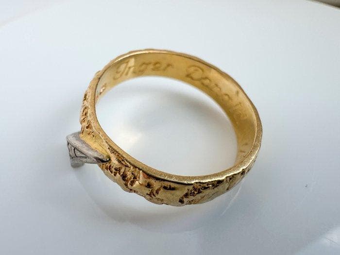Ring - 18 karaat Geel goud, wit metaal - 0.02ct. tw. Diamant, Handtassen en Accessoires, Ringen