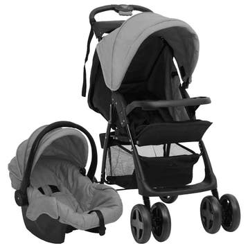vidaXL Kinderwagen 3-in-1 staal lichtgrijs en zwart, Verzenden