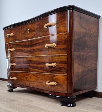 Comò Art Décò Veneziano 1940 - Commode - Noyer racine -, Antiek en Kunst