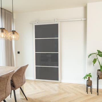Stalen Schuifdeur - 4 Vlaks - Wit - Rook glas, 75 tot 150 cm, Nieuw, 150 tot 225 cm, Metaal