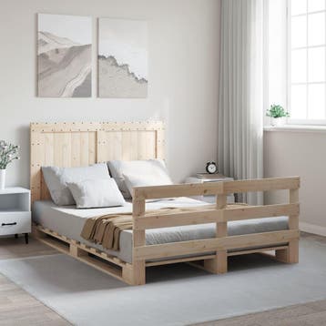 vidaXL Bedframe met hoofdbord massief grenenhout wit 140x200, Verzenden