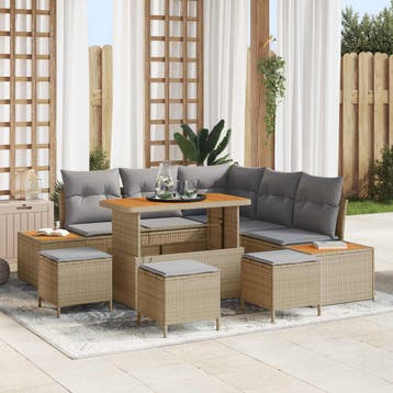 vidaXL Tuinbank Set 9 st 8-Aantal zitplaatsen Beige en, Verzenden
