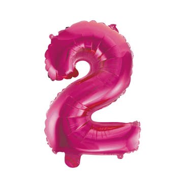 Folie Ballon Cijfer 2 Roze 41cm met Rietje, Verzenden