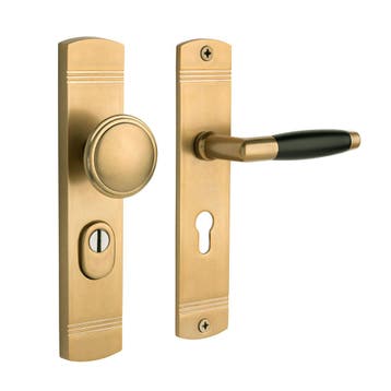 Retro buitendeurbeslag knop/klink PC72 in getrommeld mess..., Ophalen of Verzenden, Nieuw, Koper of Messing, Klink of Kruk
