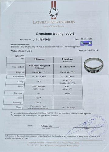 Ring Platina - 0.85ct. tw. Diamant (Natuurlijk) - Saffier, Handtassen en Accessoires, Nieuw
