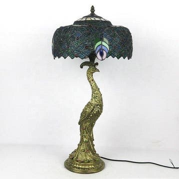 Estilo Tiffany - Lampe de table - Vitrail - Paon