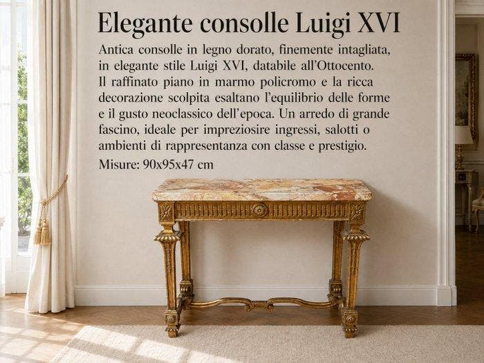 Wandtafel - Verguld hout, marmer, Antiek en Kunst, Antiek | Meubels | Stoelen en Sofa's