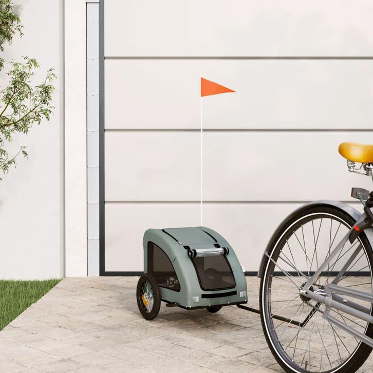 vidaXL Hondenfietstrailer oxford stof en ijzer grijs, Dieren en Toebehoren, Overige Dieren-accessoires, Nieuw, Verzenden
