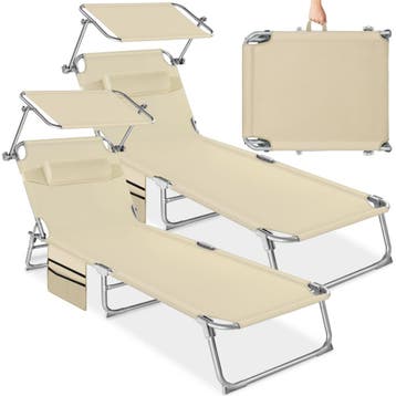 Set van 2 ligbedden Chloé 4 niveaus met hoofdkussen - beige, Verzenden, Nieuw