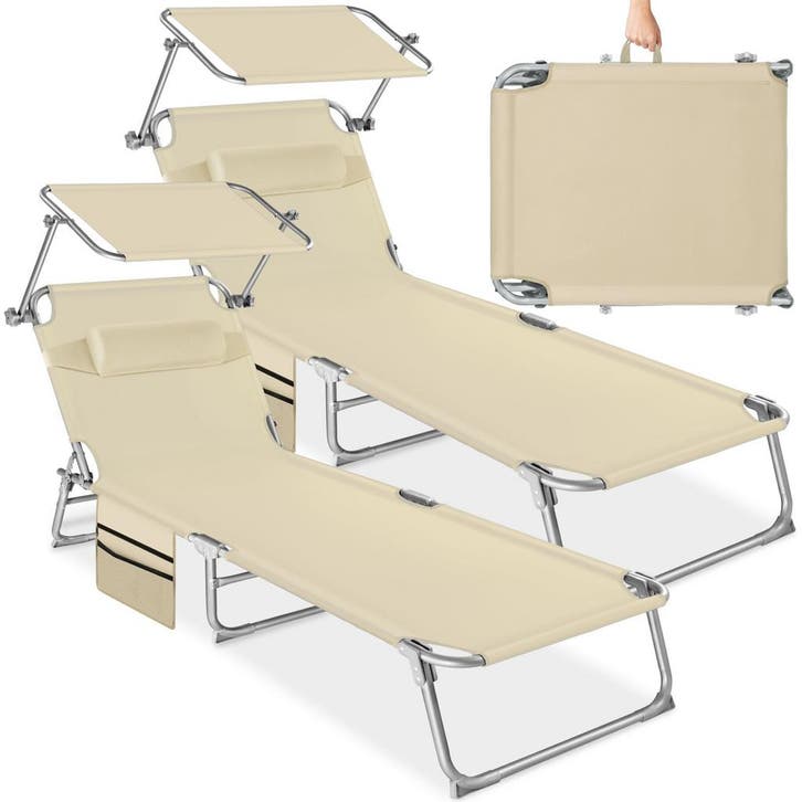 Set van 2 ligbedden Chloé 4 niveaus met hoofdkussen - beige, Tuin en Terras, Tuinsets en Loungesets, Verzenden