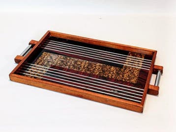 Plateau - plateau cocktail Art déco 1930–1939 - bois / verre, Antiquités & Art