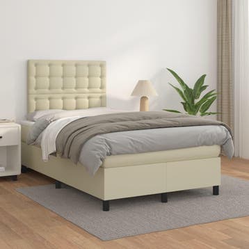 vidaXL Boxspring met matras kunstleer crèmekleurig 120x200, Verzenden
