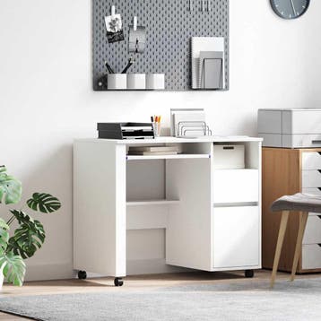 vidaXL Bureau met Wielen Wit Bewerkt hout 91 x 50 x 77 cm, Verzenden, Nieuw